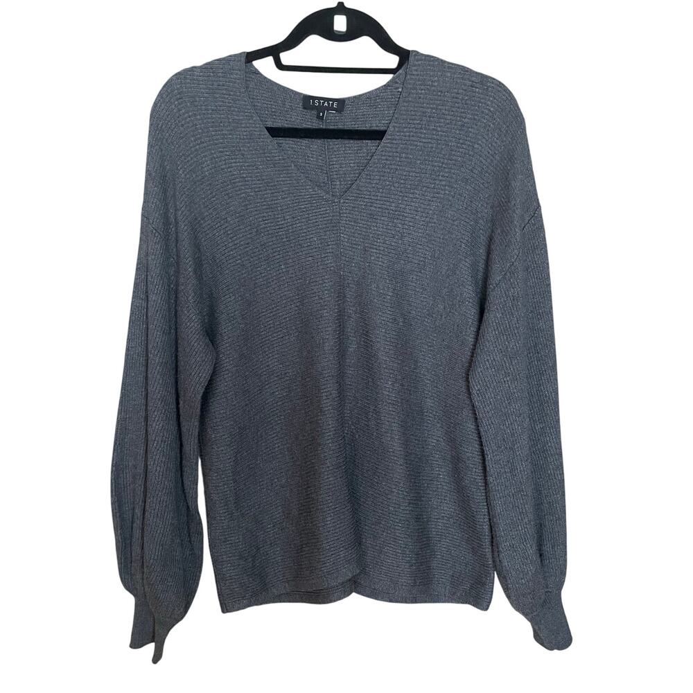 1.STATE Ribbed Balloon Sleeve Sweater Womens Small Gray Cotton - Picture 3 of 9